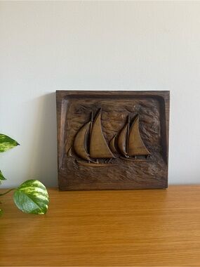 1970s Karl Rothammer Wooden Sailboat Carving Wall Art
